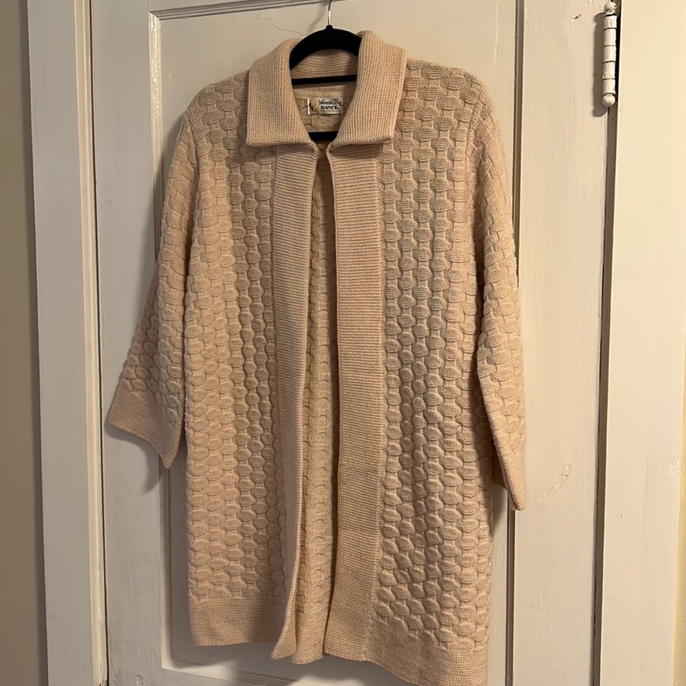 Vintage Cream 60s Knit Cardigan Sweater Bee by Banff Large